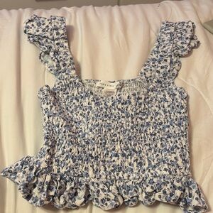 Altar'd State Blue and White Floral Smocked Tank Top